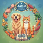 AAFCO 2026 guidelines logo with healthy dog and cat eating pet food
