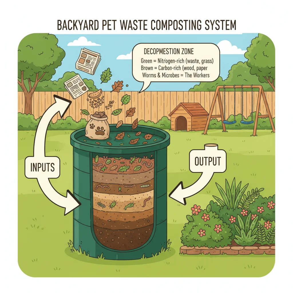 Diagram of a backyard pet waste composting system
