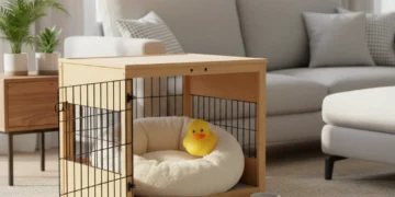 Ultimate Guide to Pet Crate Selection 2026: Size, Material, Safety & Training Comfortable pet crate with bed in modern living room