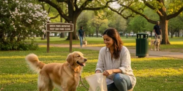 Eco-Friendly Pet Waste Solutions: 2026 Guide to Sustainable Disposal Responsible pet owner using biodegradable bag in a green park