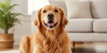 Golden Retriever with shiny, well-groomed long fur, symbolizing effective grooming and shedding control.