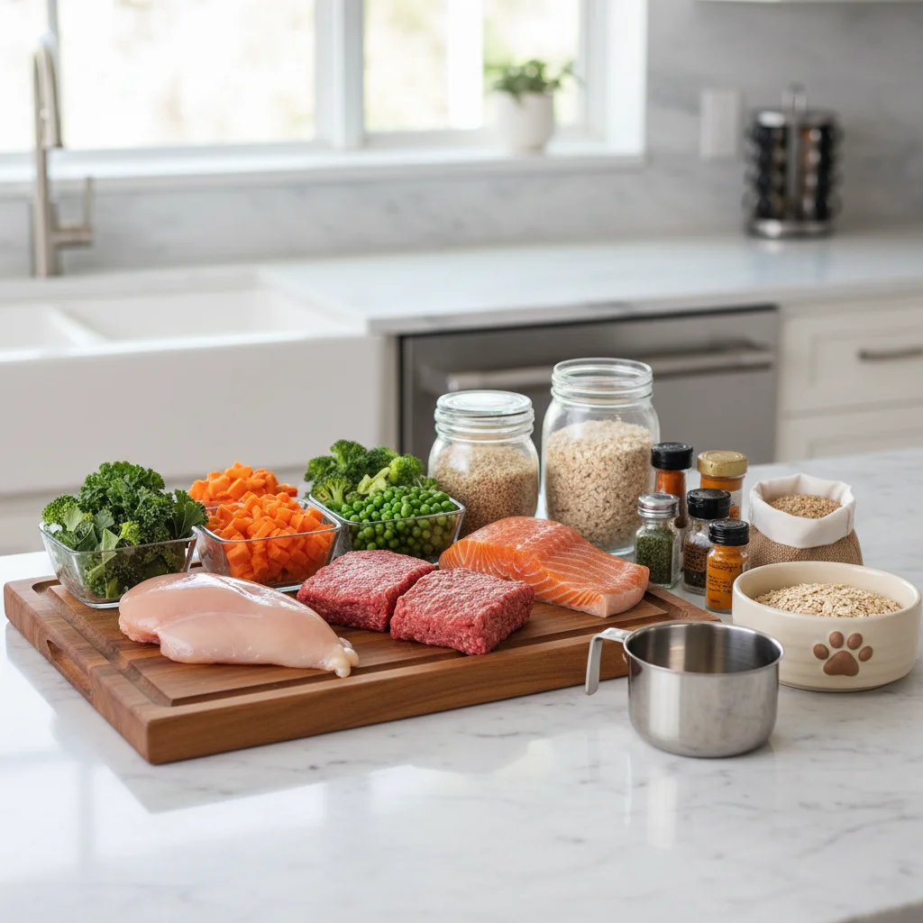 Wholesome ingredients for homemade pet food preparation
