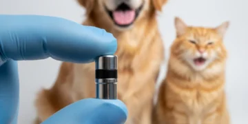 Modern pet microchip, ensuring pet safety and identification.