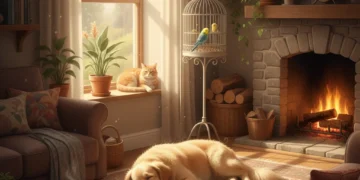 Achieving Multi-Pet Harmony: 3 Behavioral Adjustments for a Peaceful Home Dog, cat, and bird coexisting peacefully in a harmonious multi-pet household.
