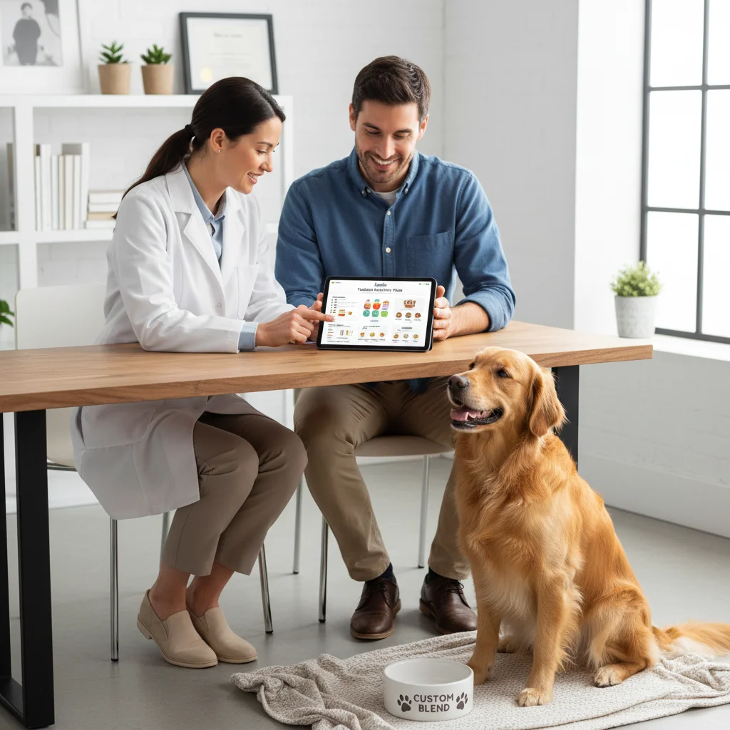 Veterinarian discussing personalized pet diet with owner