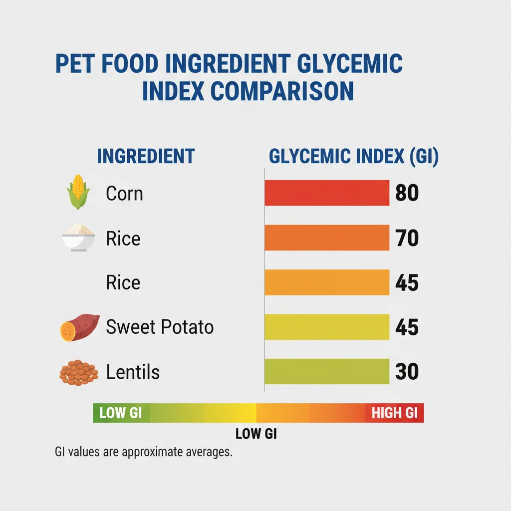 Comparison chart of pet food ingredients and their glycemic index values
