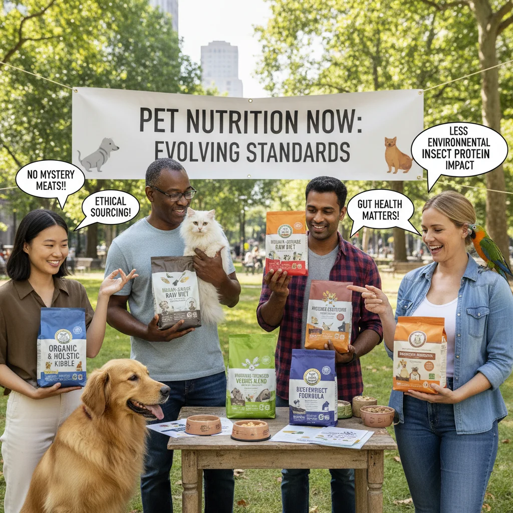 Pet owners discussing and comparing pet food labels