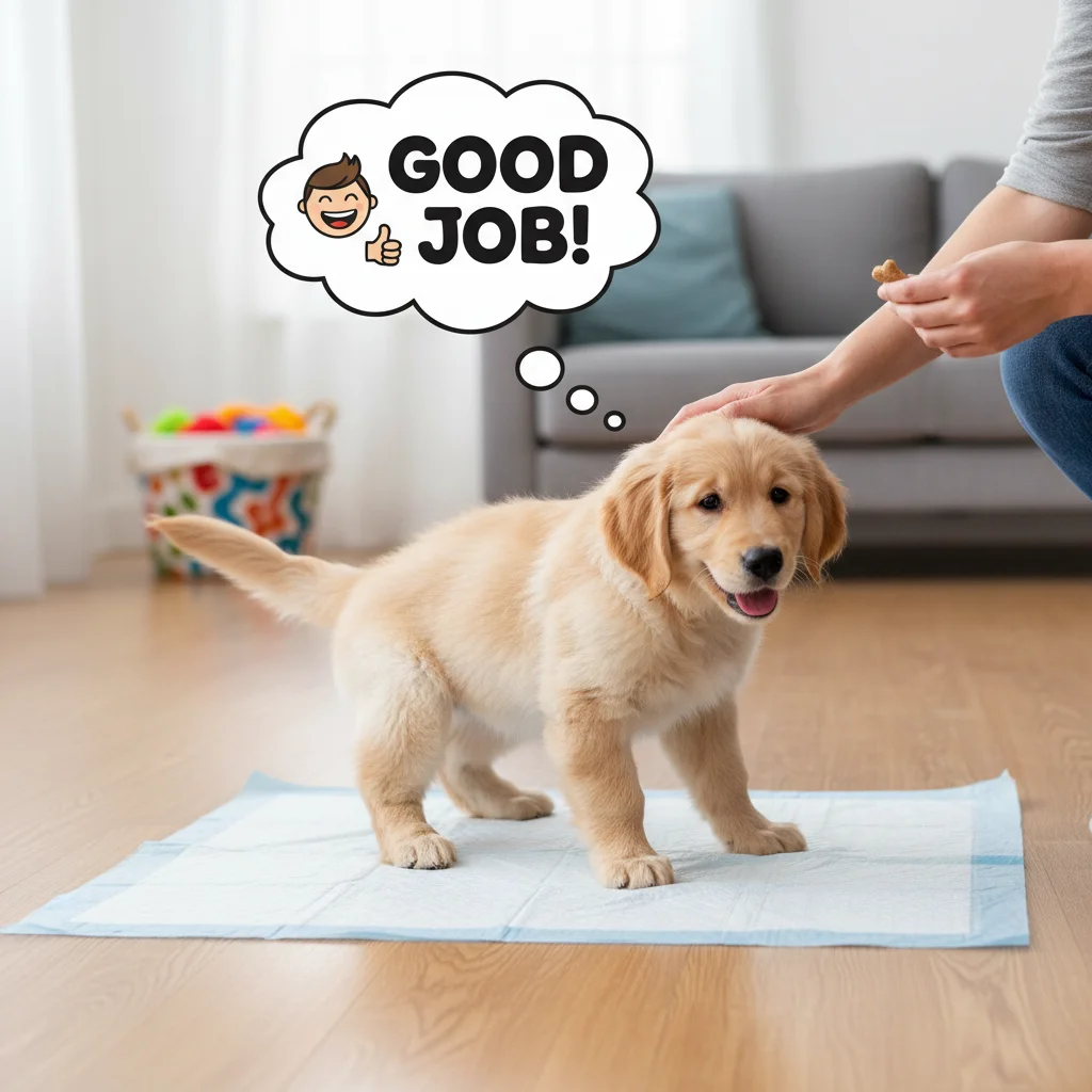 Puppy successfully using an indoor potty pad