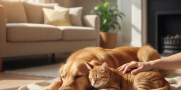 Boost Pet Mental Wellness: 5 Daily Routines to Reduce Anxiety by 30% in 2026 Golden retriever and tabby cat resting peacefully, symbolizing pet mental wellness and companionship.