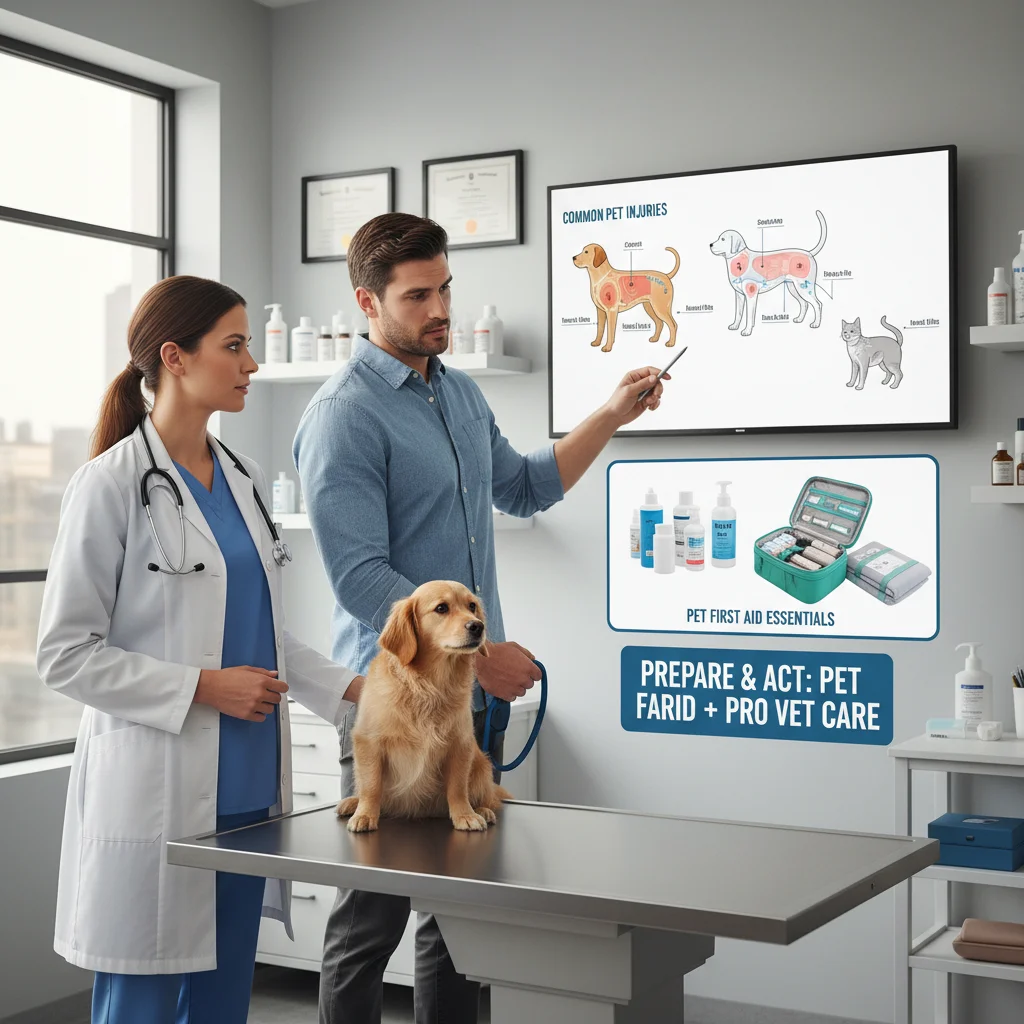 Veterinarian discussing pet first aid with owner