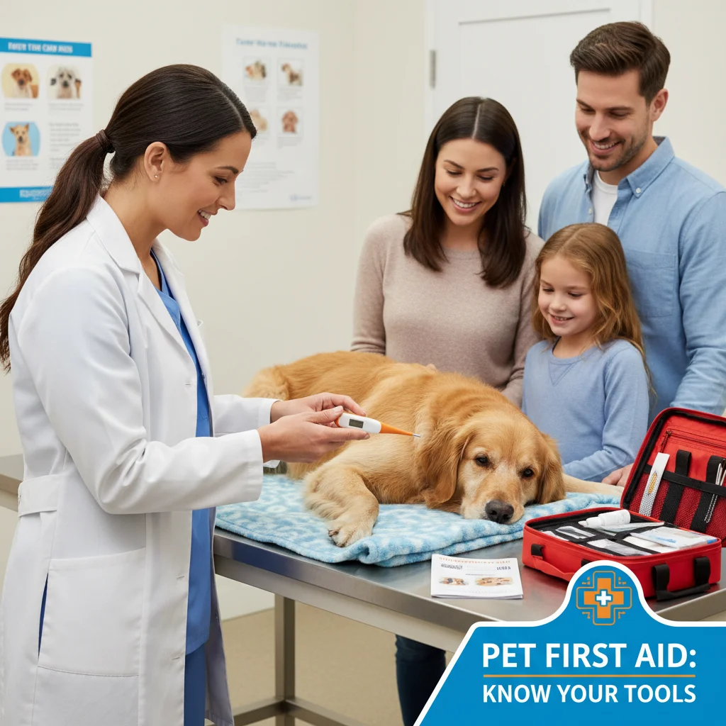 Veterinarian demonstrating proper use of a pet thermometer on a dog during a check-up.