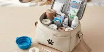 Organized DIY pet first aid kit with essential supplies for emergencies.