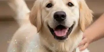 Happy dog with collar, representing pet safety and microchipping