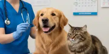Optimized pet vaccination schedule with happy dog and cat