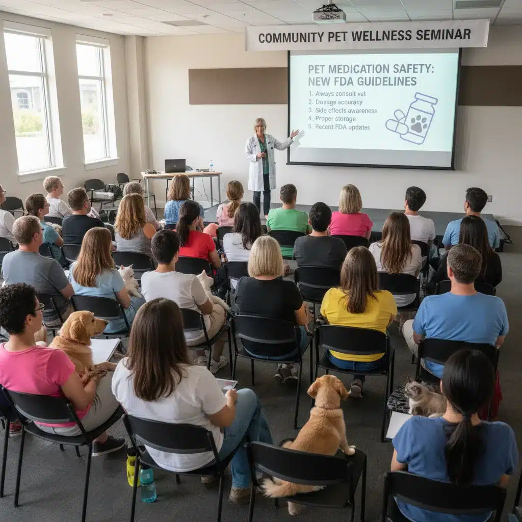 Pet owners learning about FDA pet medication safety and guidelines