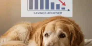 Senior dog resting comfortably, symbolizing reduced pet care expenses