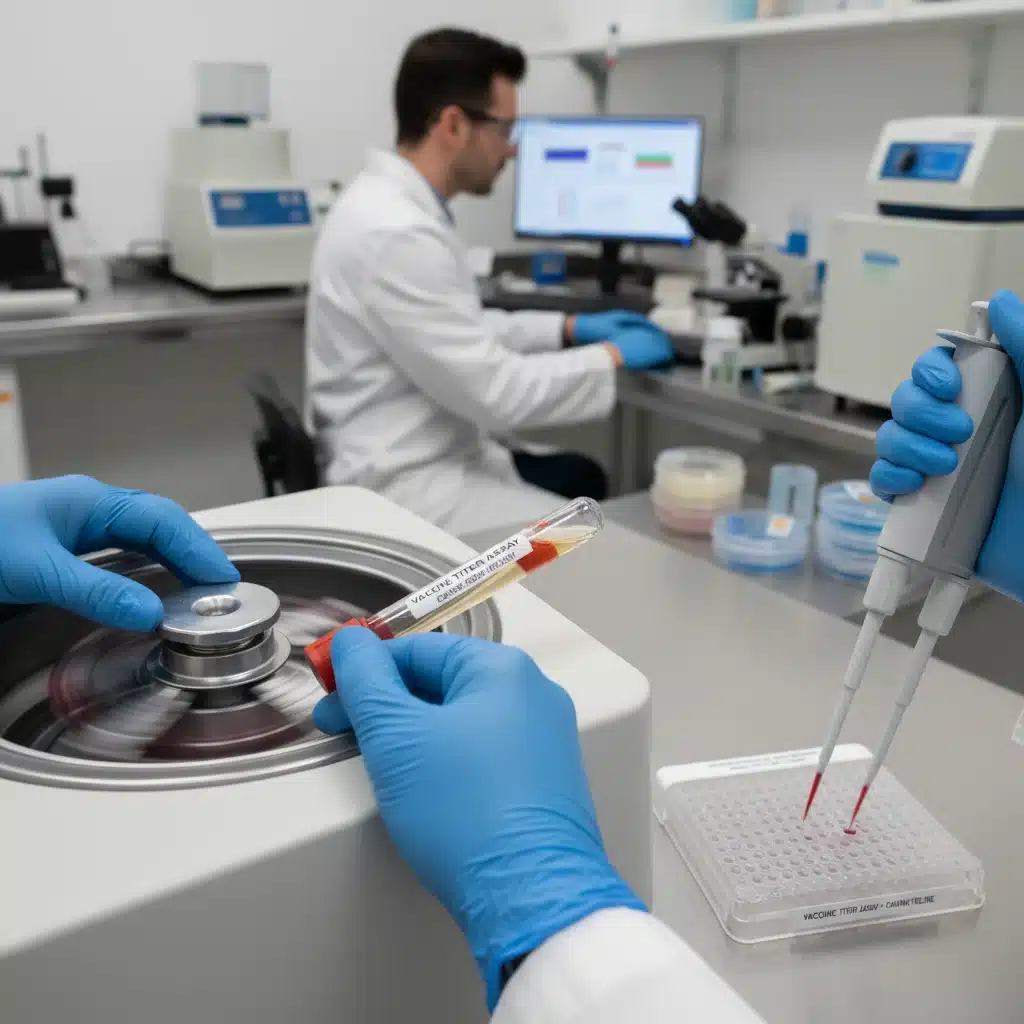 Veterinary lab technician performing vaccine titer test