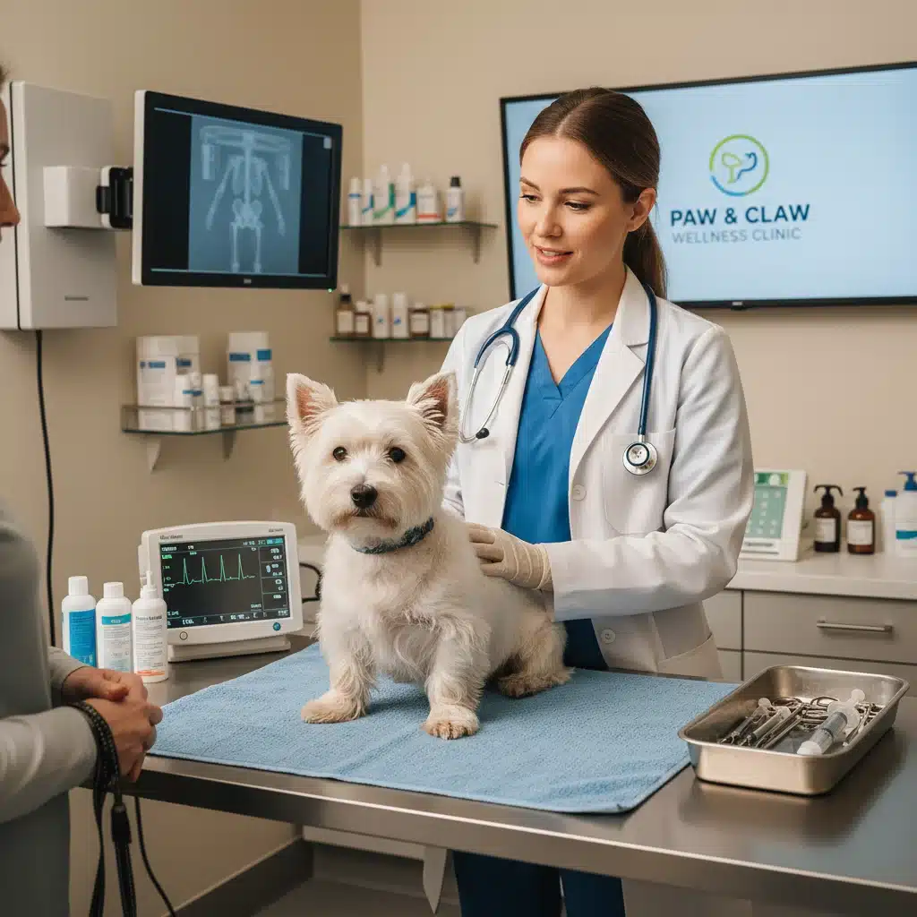 Veterinarian performing a routine check-up on a small dog, emphasizing preventative pet care.