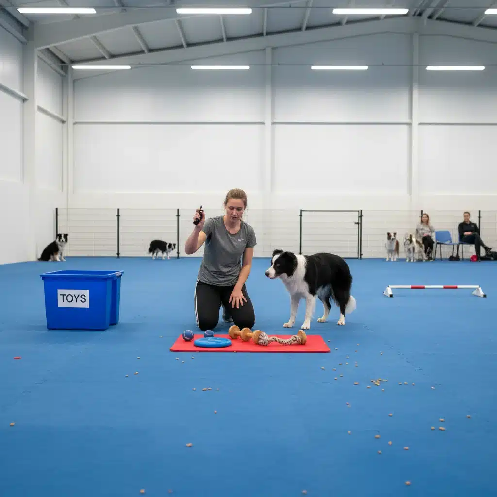 Border collie performing complex retrieve sequence with clicker guidance