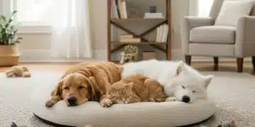 Peaceful multi-pet home with dogs and cat sharing space