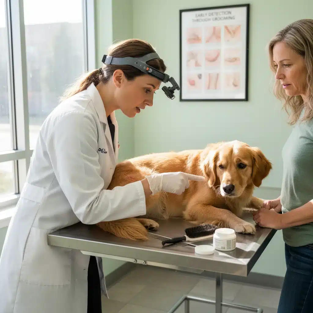 Veterinarian examining dog's skin, highlighting early detection of health problems