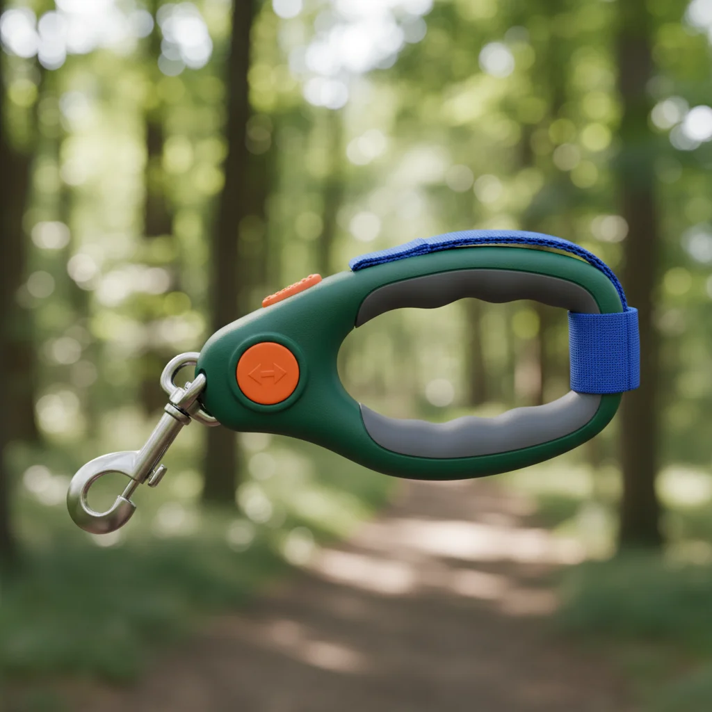 Ergonomic pet leash handle with soft-touch materials and quick-release.