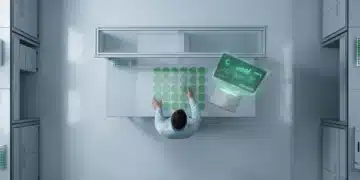 An aerial view of a scientist meticulously arranging petri dishes in a pet research lab, with a holographic data projection highlighting scientific validation in pet product development.